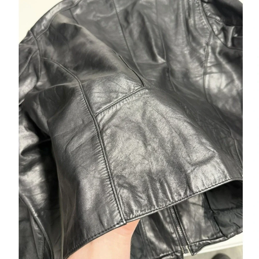 Wilsons Suede & Leather Mens Black Leather Zip Up Jacket Size 42 Vintage Moto - Picture 7 of 7